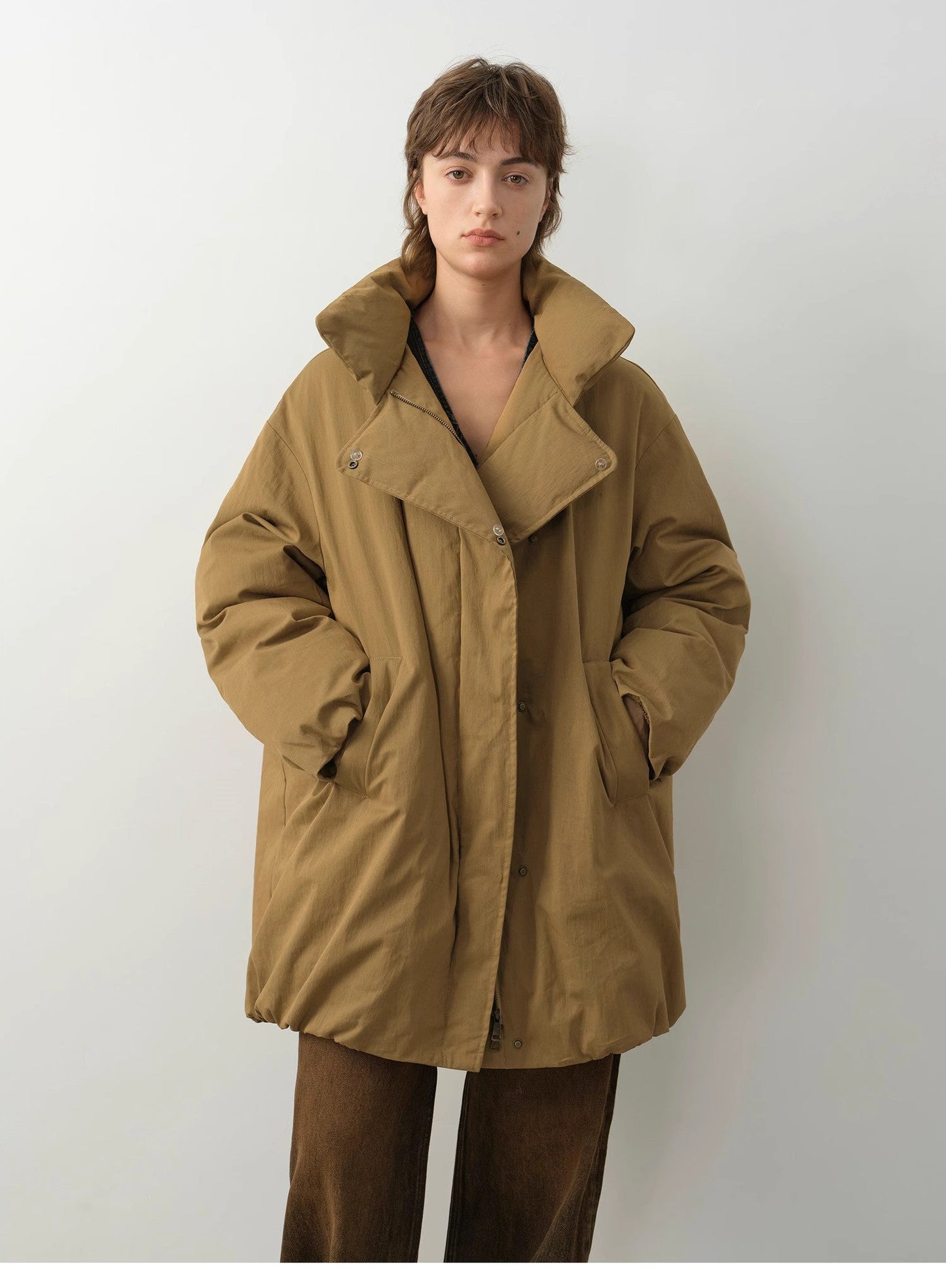 Fireladyfur Women's Winter Goose Down Coat with Tuscan wool"Modern