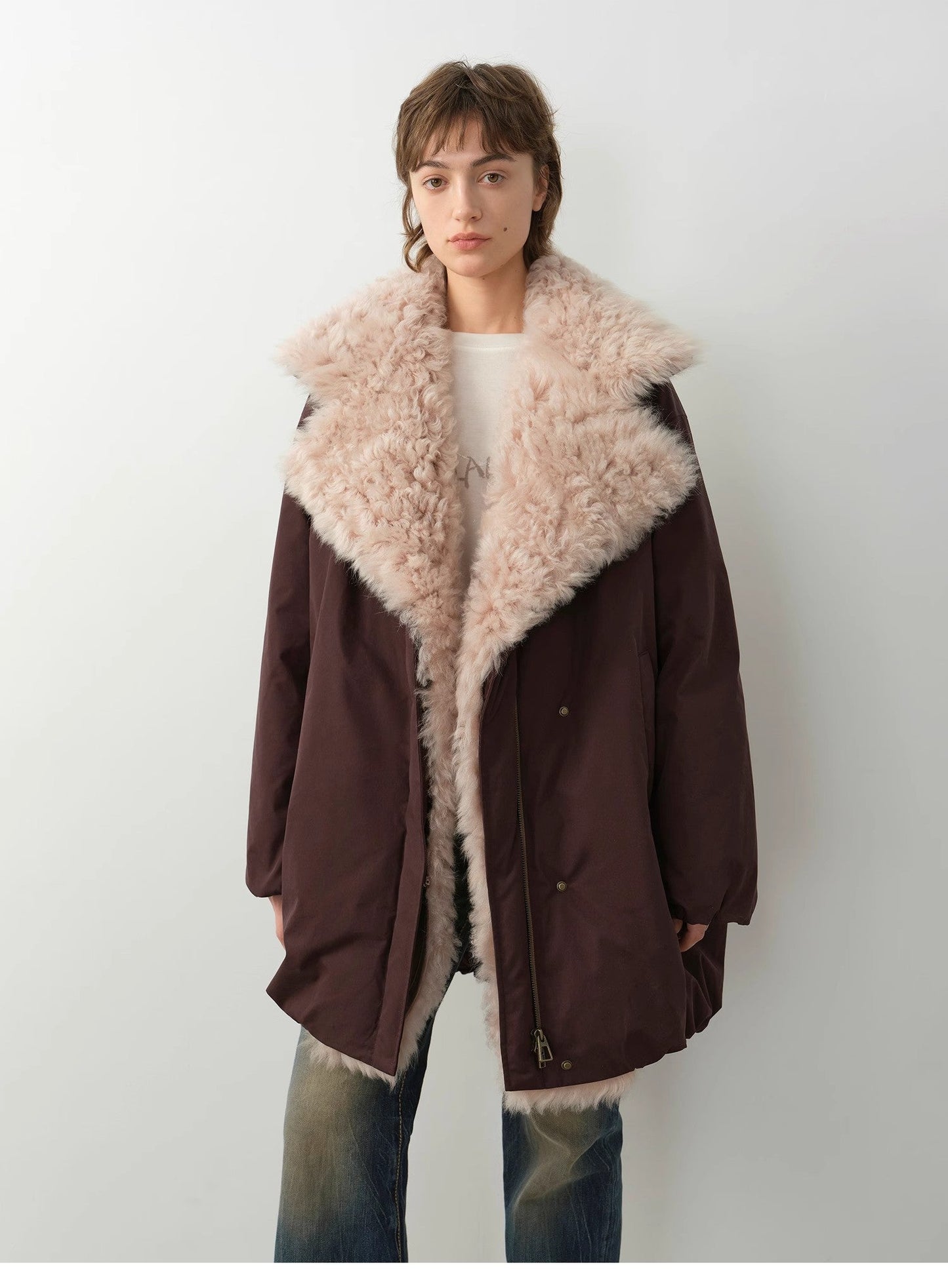 Fireladyfur Women's Winter Goose Down Coat with Tuscan wool"Modern