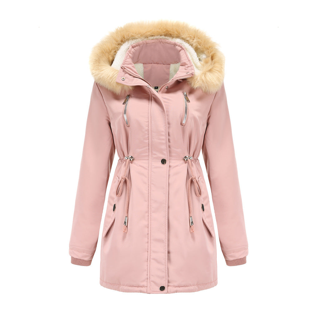 Women's Winter Coat with Detachable Hood – Warm Fleece-Lined Jacket