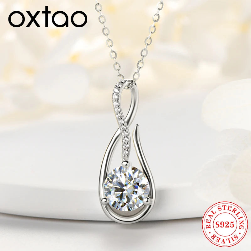OXTAO 8MM Infinity Moissanite Pendant Necklace Female Jewelry Sterling 925 Silver Birthday Jewelry Gift With Certified