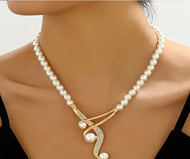 Elegant Round Faux Pearl Necklace & Geometric Pearl Earrings Set – Timeless Fashion Jewelry, Perfect Gift for Lovers & Friends