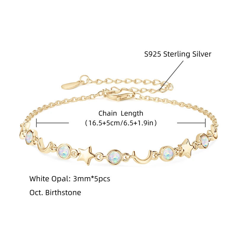OXTAO Unique Design White Artificial Opal Bracelet Women's Fashion Star&Moon Real 925 Silver Fine Birthday Party Jewelry Gifts