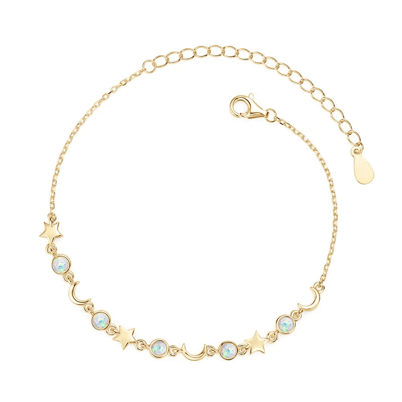 OXTAO Unique Design White Artificial Opal Bracelet Women's Fashion Star&Moon Real 925 Silver Fine Birthday Party Jewelry Gifts