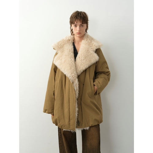 Fireladyfur Women's Winter Goose Down Coat with Tuscan wool"Modern