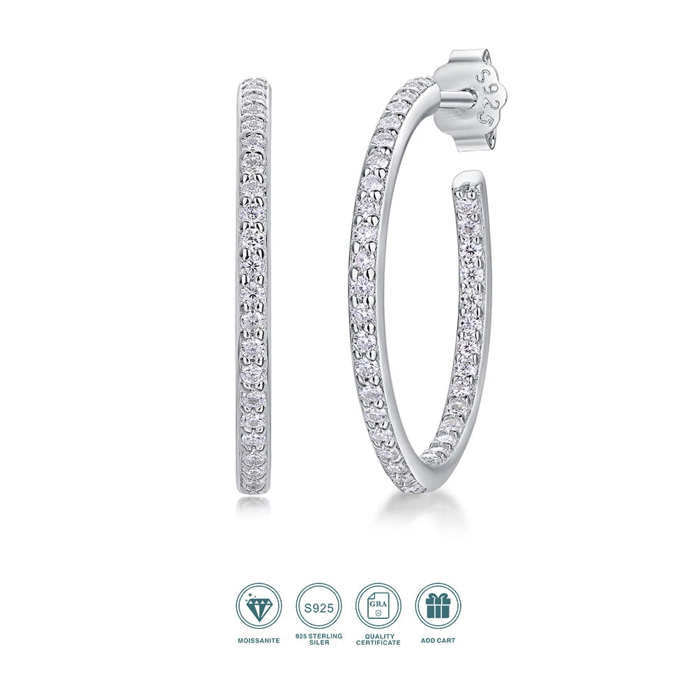 1pair Moissanite Earrings Hoop Style 925 Sterling Silver 18K Gold Plated Elegant Jewelry for Women Comes with GRA Certificate