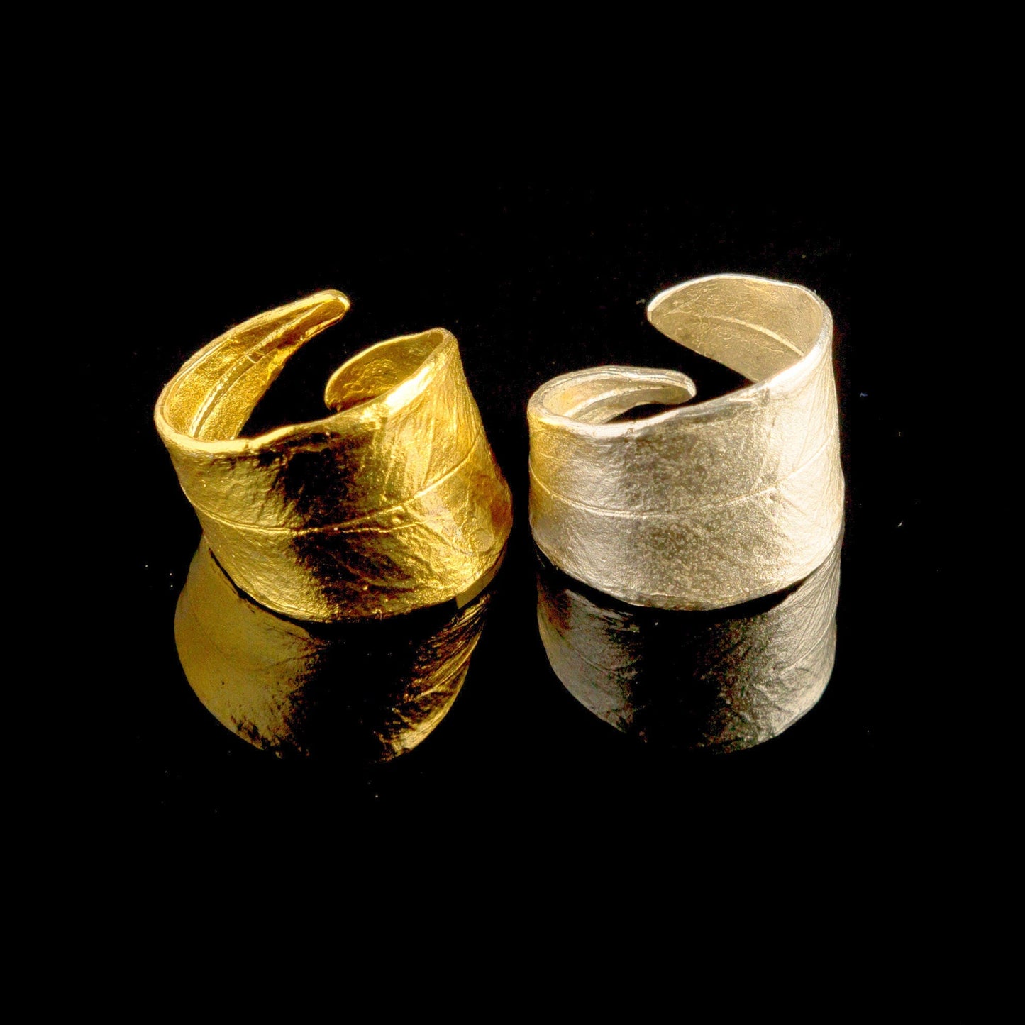 14k White Gold Ring – Adjustable Olive Leaf Botanical Solid Gold Band